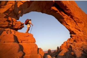 Hiker on Red Rocks